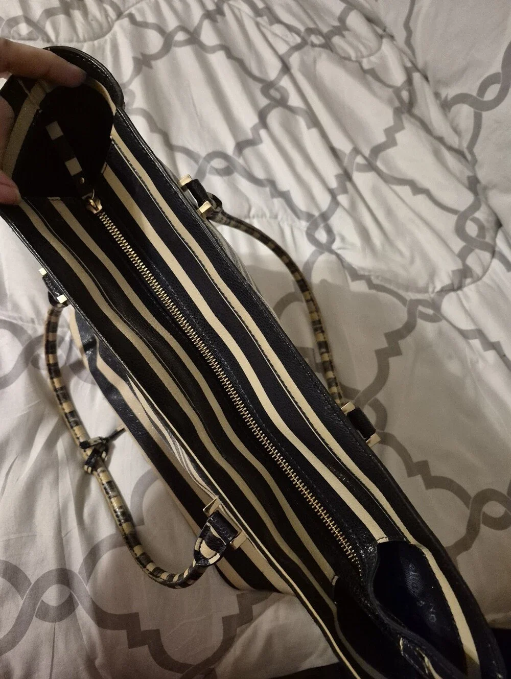 Kate Spade New York Navy and Cream Striped Tote Bag